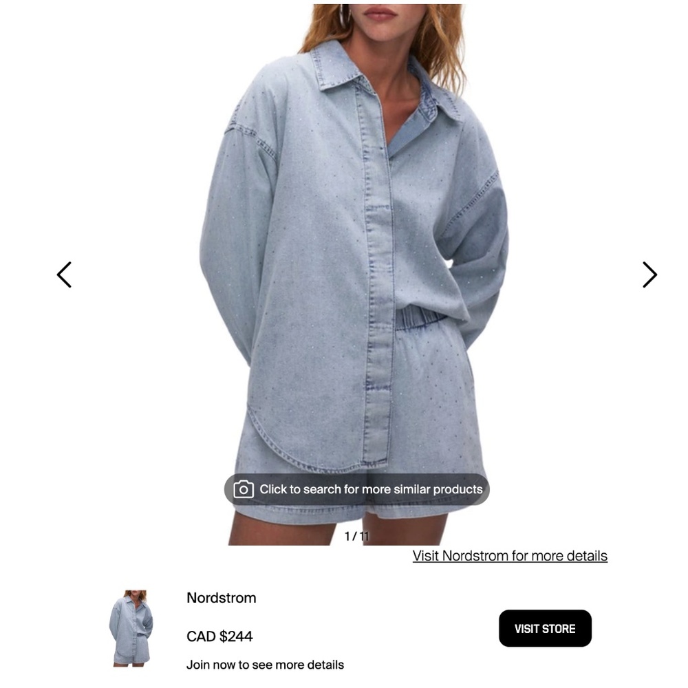 Good American Rhinestone Denim Button Up